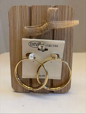 Diva Gold Textured Hoop Earrings 2”